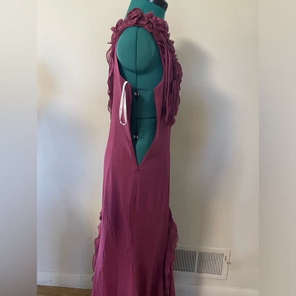 NWT ANOUSHKA G -London Silk Organza Ruffle Orchid Maxi Gown w/ appliqué flowers - Picture 8 of 13